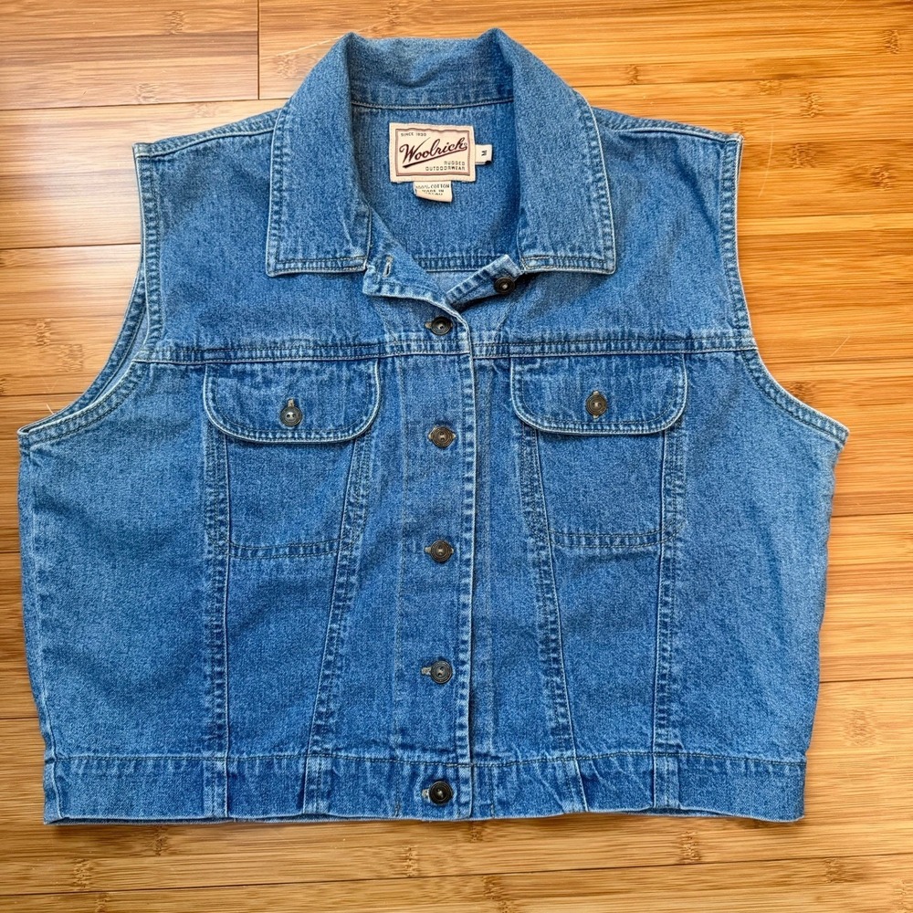 Woolrich Denim Vest Womens Medium Blue Jean Western Button Front Rugged‎ Outdoor